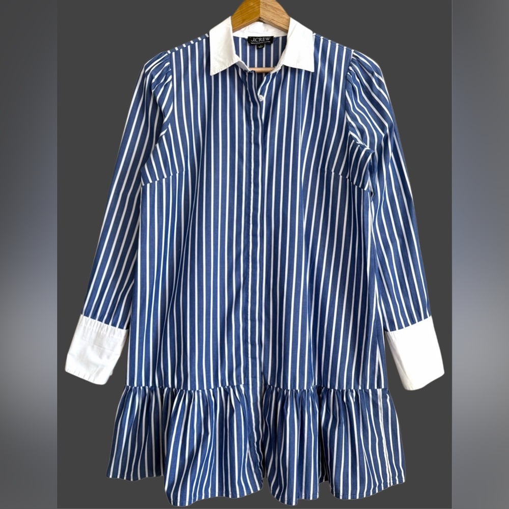 J. CREW 100% Cotton Preppy City Chic Dropped Waist Striped Summer Shirt Dress 6